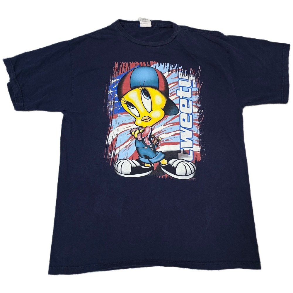 Looney Tunes Tweety Bird XL T-Shirt Navy Blue Cartoon Character‎ Top (D)